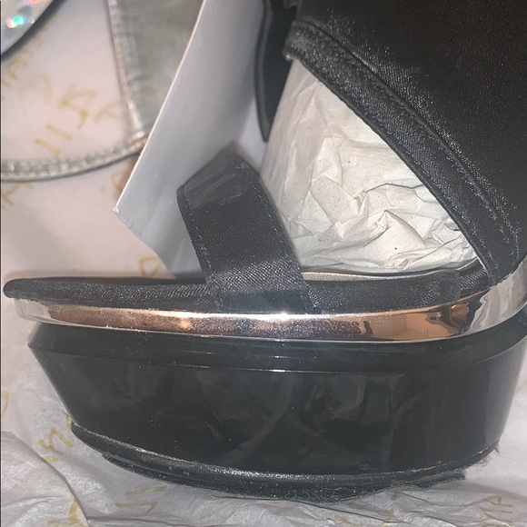 Black Satin Bows Platform Sandal with Silver Trim - Picture 6 of 7